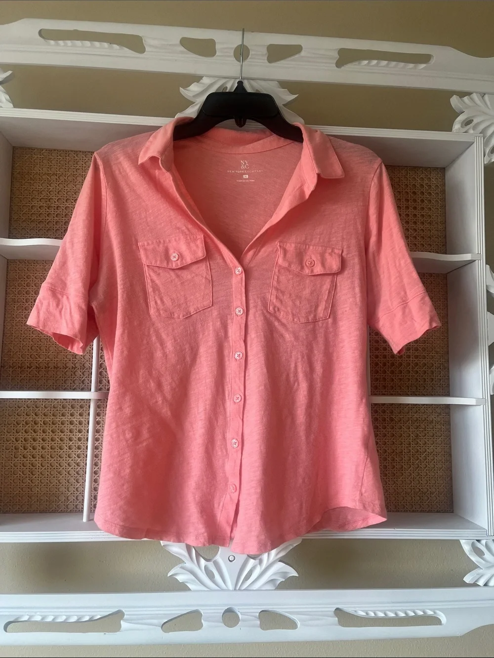 New York & Company Coral Pink Crewneck Tee